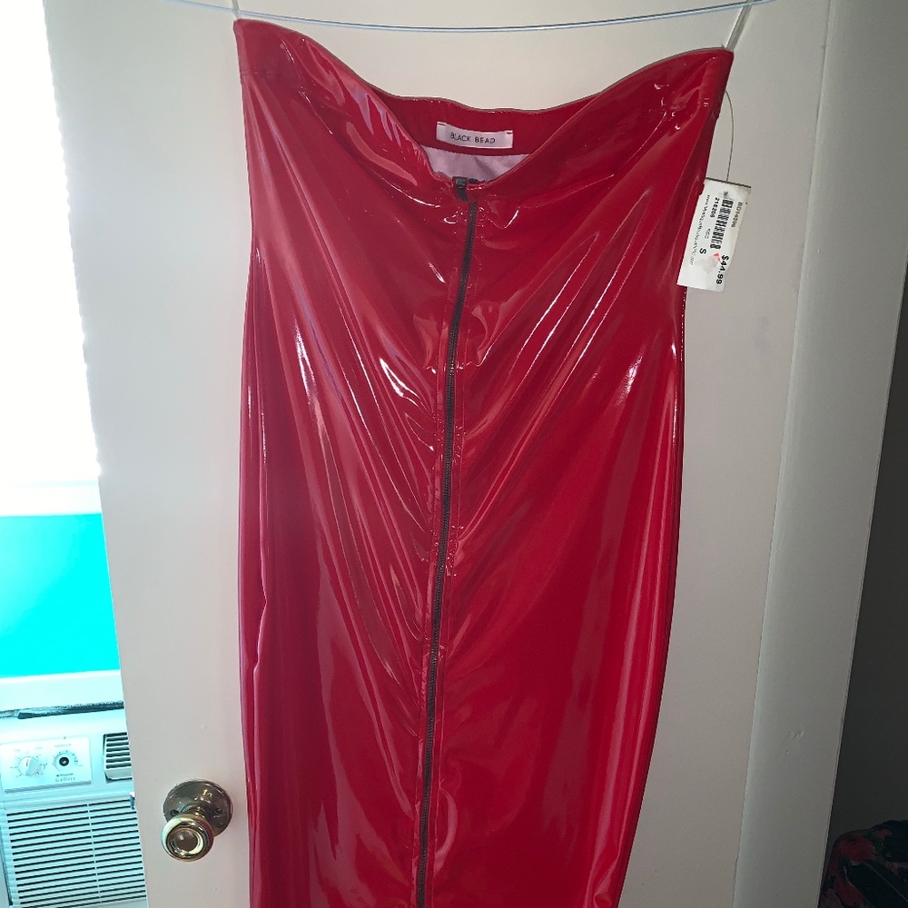 Strapless leather bodycon dress with zipper